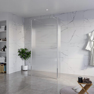 FortiFura Galeria Vrijstaande Inloopdouche - 100x200cm - Helder geribbeld - antikalk - 8mm veiligheidsglas - 2 zijwanden 40cm - wandsteunen en hoekprofielen - Chroom SW927766 2x/SW797955/SW797948 2x/SW358024 2x