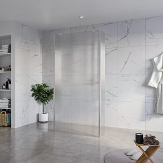 FortiFura Galeria Vrijstaande Inloopdouche - 100x200cm - Helder geribbeld - antikalk - 8mm veiligheidsglas - 2 zijwanden 40cm - wandsteunen en hoekprofielen - Geborsteld RVS PVD (RVS) SW927769 2x/SW797955/SW797948 2x/SW798730 2x RVS geborsteld