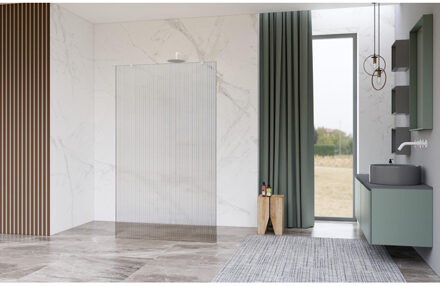 FortiFura Galeria Vrijstaande Inloopdouche - 100x200cm - Helder geribbeld - antikalk - 8mm veiligheidsglas - wandsteunen - Wit mat SW927768 2x/SW797955