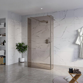 FortiFura Galeria Vrijstaande Inloopdouche - 100x200cm - Rookglas - antikalk - 8mm veiligheidsglas - 2 zijwanden 40cm - wandsteunen en hoekprofielen - Geborsteld Gunmetal PVD SW927771 2x/SW797940/SW797934 2x/SW798732 2x Gunmetal geborsteld (antraciet)