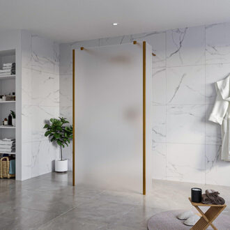 FortiFura Galeria Vrijstaande Inloopdouche - 110x200cm - Glas mat - antikalk - 8mm veiligheidsglas - 2 zijwanden 30cm - wandsteunen en hoekprofielen - Geborsteld koper PVD (Koper) SW927772 2x/SW915251/SW797931 2x/SW876703 2x Koper geborsteld