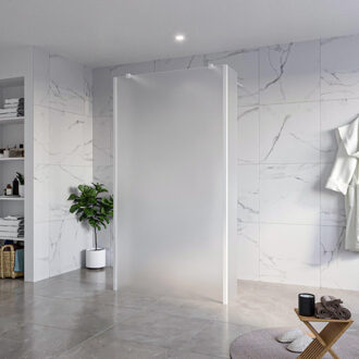 FortiFura Galeria Vrijstaande Inloopdouche - 110x200cm - Glas mat - antikalk - 8mm veiligheidsglas - 2 zijwanden 40cm - wandsteunen en hoekprofielen - Wit mat SW927768 2x/SW915251/SW797921 2x/SW541264 2x