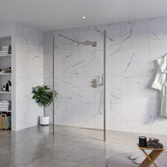 FortiFura Galeria Vrijstaande Inloopdouche - 110x200cm - Helder - antikalk - 8mm veiligheidsglas - 2 zijwanden 40cm - wandsteunen en hoekprofielen - Geborsteld Gunmetal PVD SW927771 2x/SW915250/SW797911 2x/SW798732 2x Gunmetal geborsteld (antraciet)