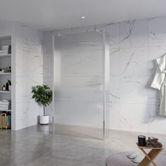 FortiFura Galeria Vrijstaande Inloopdouche - 110x200cm - Helder geribbeld - antikalk - 8mm veiligheidsglas - 2 zijwanden 40cm - wandsteunen en hoekprofielen - Chroom SW927766 2x/SW915253/SW797948 2x/SW358024 2x