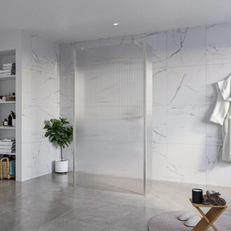 FortiFura Galeria Vrijstaande Inloopdouche - 110x200cm - Helder geribbeld - antikalk - 8mm veiligheidsglas - 2 zijwanden 40cm - wandsteunen en hoekprofielen - Geborsteld RVS PVD (RVS) SW927769 2x/SW915253/SW797948 2x/SW798730 2x RVS geborsteld