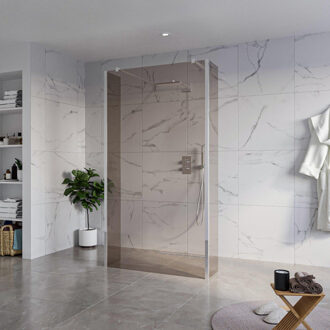 FortiFura Galeria Vrijstaande Inloopdouche - 110x200cm - Rookglas - antikalk - 8mm veiligheidsglas - 2 zijwanden 30cm - wandsteunen en hoekprofielen - Chroom SW927766 2x/SW915252/SW797930 2x/SW358024 2x