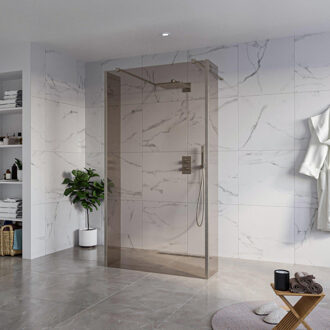 FortiFura Galeria Vrijstaande Inloopdouche - 110x200cm - Rookglas - antikalk - 8mm veiligheidsglas - 2 zijwanden 40cm - wandsteunen en hoekprofielen - Geborsteld Gunmetal PVD SW927771 2x/SW915252/SW797934 2x/SW798732 2x Gunmetal geborsteld (antraciet)