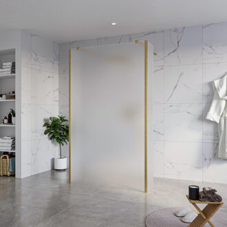 FortiFura Galeria Vrijstaande Inloopdouche - 120x200cm - Glas mat - antikalk - 8mm veiligheidsglas - 2 zijwanden 40cm - wandsteunen en hoekprofielen - Geborsteld Messing PVD (Goud) SW927770 2x/SW797928/SW797921 2x/SW798731 2x Messing geborsteld (goud)