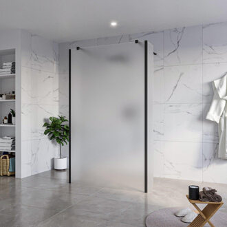 FortiFura Galeria Vrijstaande Inloopdouche - 120x200cm - Glas mat - antikalk - 8mm veiligheidsglas - 2 zijwanden 40cm - wandsteunen en hoekprofielen - Zwart mat SW927767 2x/SW797928/SW797921 2x/SW358025 2x