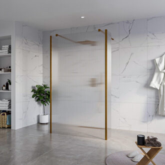 FortiFura Galeria Vrijstaande Inloopdouche - 120x200cm - Helder geribbeld - antikalk - 8mm veiligheidsglas - 2 zijwanden 30cm - wandsteunen en hoekprofielen - Geborsteld koper PVD (Koper) SW927772 2x/SW797953/SW797945 2x/SW876703 2x Koper geborsteld