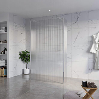 FortiFura Galeria Vrijstaande Inloopdouche - 120x200cm - Helder geribbeld - antikalk - 8mm veiligheidsglas - 2 zijwanden 40cm - wandsteunen en hoekprofielen - Chroom SW927766 2x/SW797953/SW797948 2x/SW358024 2x