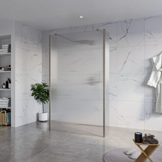 FortiFura Galeria Vrijstaande Inloopdouche - 120x200cm - Helder geribbeld - antikalk - 8mm veiligheidsglas - 2 zijwanden 40cm - wandsteunen en hoekprofielen - Geborsteld Gunmetal PVD SW927771 2x/SW797953/SW797948 2x/SW798732 2x Gunmetal geborsteld (antraciet)