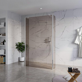 FortiFura Galeria Vrijstaande Inloopdouche - 120x200cm - Rookglas - antikalk - 8mm veiligheidsglas - 2 zijwanden 30cm - wandsteunen en hoekprofielen - Chroom SW927766 2x/SW797944/SW797930 2x/SW358024 2x