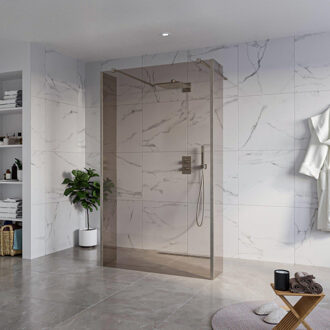 FortiFura Galeria Vrijstaande Inloopdouche - 120x200cm - Rookglas - antikalk - 8mm veiligheidsglas - 2 zijwanden 30cm - wandsteunen en hoekprofielen - Geborsteld Gunmetal PVD SW927771 2x/SW797944/SW797930 2x/SW798732 2x Gunmetal geborsteld (antraciet)