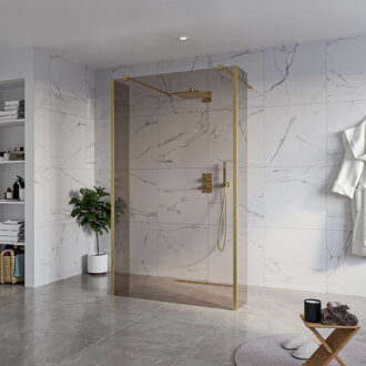 FortiFura Galeria Vrijstaande Inloopdouche - 120x200cm - Rookglas - antikalk - 8mm veiligheidsglas - 2 zijwanden 40cm - wandsteunen en hoekprofielen - Geborsteld Messing PVD (Goud) SW927770 2x/SW797944/SW797934 2x/SW798731 2x Messing geborsteld (goud)
