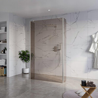 FortiFura Galeria Vrijstaande Inloopdouche - 120x200cm - Rookglas - antikalk - 8mm veiligheidsglas - 2 zijwanden 40cm - wandsteunen en hoekprofielen - Geborsteld RVS PVD (RVS) SW927769 2x/SW797944/SW797934 2x/SW798730 2x RVS geborsteld