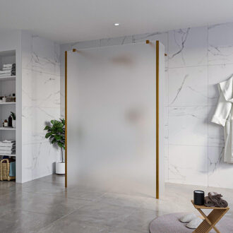 FortiFura Galeria Vrijstaande Inloopdouche - 140x200cm - Glas mat - antikalk - 8mm veiligheidsglas - 2 zijwanden 40cm - wandsteunen en hoekprofielen - Geborsteld koper PVD (Koper) SW927772 2x/SW797937/SW797921 2x/SW876703 2x Koper geborsteld