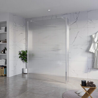 FortiFura Galeria Vrijstaande Inloopdouche - 140x200cm - Helder geribbeld - antikalk - 8mm veiligheidsglas - 2 zijwanden 30cm - wandsteunen en hoekprofielen - Chroom SW927766 2x/SW797954/SW797945 2x/SW358024 2x