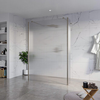 FortiFura Galeria Vrijstaande Inloopdouche - 140x200cm - Helder geribbeld - antikalk - 8mm veiligheidsglas - 2 zijwanden 30cm - wandsteunen en hoekprofielen - Geborsteld Gunmetal PVD SW927771 2x/SW797954/SW797945 2x/SW798732 2x Gunmetal geborsteld (antraciet)