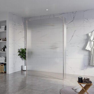 FortiFura Galeria Vrijstaande Inloopdouche - 140x200cm - Helder geribbeld - antikalk - 8mm veiligheidsglas - 2 zijwanden 30cm - wandsteunen en hoekprofielen - Geborsteld RVS PVD (RVS) SW927769 2x/SW797954/SW797945 2x/SW798730 2x RVS geborsteld