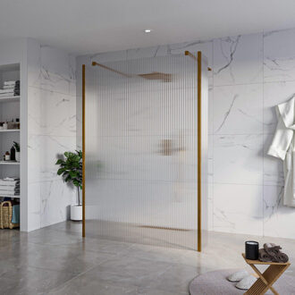 FortiFura Galeria Vrijstaande Inloopdouche - 140x200cm - Helder geribbeld - antikalk - 8mm veiligheidsglas - 2 zijwanden 40cm - wandsteunen en hoekprofielen - Geborsteld koper PVD (Koper) SW927772 2x/SW797954/SW797948 2x/SW876703 2x Koper geborsteld