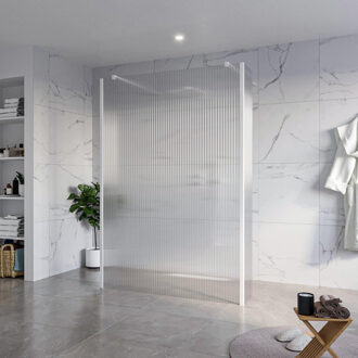 FortiFura Galeria Vrijstaande Inloopdouche - 140x200cm - Helder geribbeld - antikalk - 8mm veiligheidsglas - 2 zijwanden 40cm - wandsteunen en hoekprofielen - Wit mat SW927768 2x/SW797954/SW797948 2x/SW541264 2x