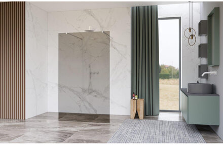 FortiFura Galeria Vrijstaande Inloopdouche - 140x200cm - Rookglas - antikalk - 8mm veiligheidsglas - wandsteunen - Wit mat SW927768 2x/SW797946