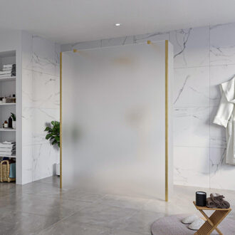 FortiFura Galeria Vrijstaande Inloopdouche - 160x200cm - Glas mat - antikalk - 8mm veiligheidsglas - 2 zijwanden 30cm - wandsteunen en hoekprofielen - Geborsteld Messing PVD (Goud) SW927770 2x/SW797932/SW797931 2x/SW798731 2x Messing geborsteld (goud)