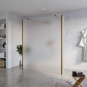 FortiFura Galeria Vrijstaande Inloopdouche - 160x200cm - Glas mat - antikalk - 8mm veiligheidsglas - 2 zijwanden 40cm - wandsteunen en hoekprofielen - Geborsteld koper PVD (Koper) SW927772 2x/SW797932/SW797921 2x/SW876703 2x Koper geborsteld