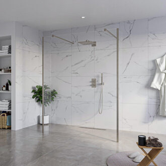 FortiFura Galeria Vrijstaande Inloopdouche - 160x200cm - Helder - antikalk - 8mm veiligheidsglas - 2 zijwanden 30cm - wandsteunen en hoekprofielen - Geborsteld Gunmetal PVD SW927771 2x/SW797918/SW797909 2x/SW798732 2x Gunmetal geborsteld (antraciet)