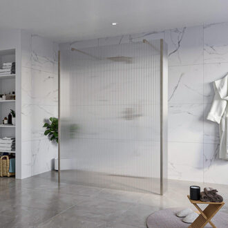 FortiFura Galeria Vrijstaande Inloopdouche - 160x200cm - Helder geribbeld - antikalk - 8mm veiligheidsglas - 2 zijwanden 30cm - wandsteunen en hoekprofielen - Geborsteld Gunmetal PVD SW927771 2x/SW797956/SW797945 2x/SW798732 2x Gunmetal geborsteld (antraciet)