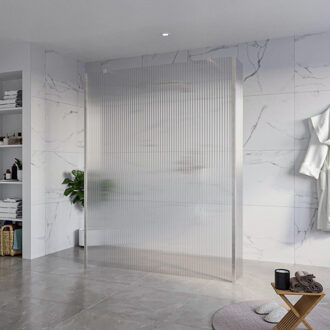 FortiFura Galeria Vrijstaande Inloopdouche - 160x200cm - Helder geribbeld - antikalk - 8mm veiligheidsglas - 2 zijwanden 30cm - wandsteunen en hoekprofielen - Geborsteld RVS PVD (RVS) SW927769 2x/SW797956/SW797945 2x/SW798730 2x RVS geborsteld