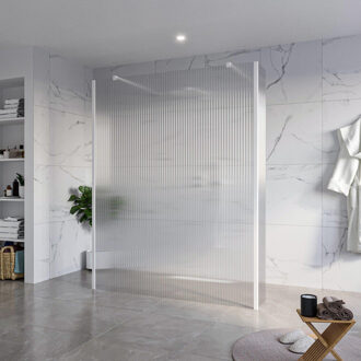 FortiFura Galeria Vrijstaande Inloopdouche - 160x200cm - Helder geribbeld - antikalk - 8mm veiligheidsglas - 2 zijwanden 30cm - wandsteunen en hoekprofielen - Wit mat SW927768 2x/SW797956/SW797945 2x/SW541264 2x