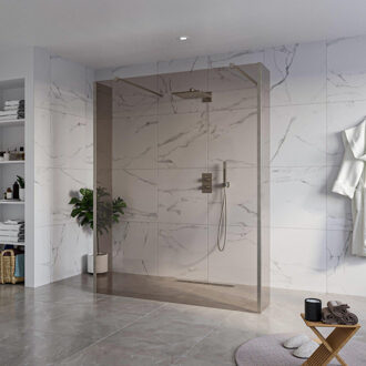 FortiFura Galeria Vrijstaande Inloopdouche - 160x200cm - Rookglas - antikalk - 8mm veiligheidsglas - 2 zijwanden 30cm - wandsteunen en hoekprofielen - Geborsteld Gunmetal PVD SW927771 2x/SW797942/SW797930 2x/SW798732 2x Gunmetal geborsteld (antraciet)