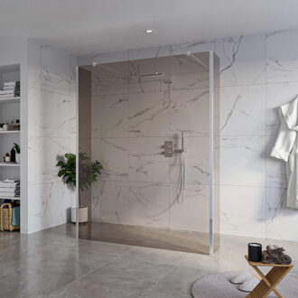 FortiFura Galeria Vrijstaande Inloopdouche - 160x200cm - Rookglas - antikalk - 8mm veiligheidsglas - 2 zijwanden 40cm - wandsteunen en hoekprofielen - Chroom SW927766 2x/SW797942/SW797934 2x/SW358024 2x