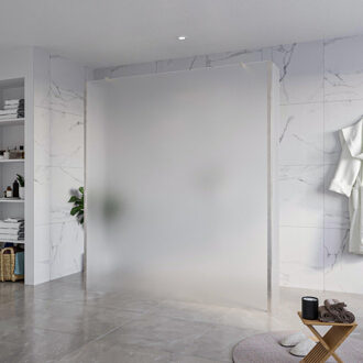 FortiFura Galeria Vrijstaande Inloopdouche - 180x200cm - Glas mat - antikalk - 8mm veiligheidsglas - 2 zijwanden 30cm - wandsteunen en hoekprofielen - Geborsteld RVS PVD (RVS) SW927769 2x/SW797933/SW797931 2x/SW798730 2x RVS geborsteld