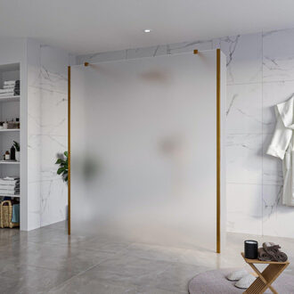 FortiFura Galeria Vrijstaande Inloopdouche - 180x200cm - Glas mat - antikalk - 8mm veiligheidsglas - 2 zijwanden 40cm - wandsteunen en hoekprofielen - Geborsteld koper PVD (Koper) SW927772 2x/SW797933/SW797921 2x/SW876703 2x Koper geborsteld