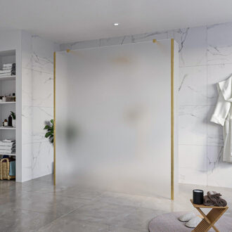 FortiFura Galeria Vrijstaande Inloopdouche - 180x200cm - Glas mat - antikalk - 8mm veiligheidsglas - 2 zijwanden 40cm - wandsteunen en hoekprofielen - Geborsteld Messing PVD (Goud) SW927770 2x/SW797933/SW797921 2x/SW798731 2x Messing geborsteld (goud)