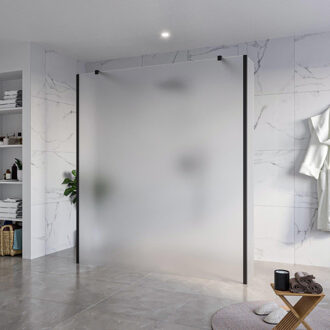 FortiFura Galeria Vrijstaande Inloopdouche - 180x200cm - Glas mat - antikalk - 8mm veiligheidsglas - 2 zijwanden 40cm - wandsteunen en hoekprofielen - Zwart mat SW927767 2x/SW797933/SW797921 2x/SW358025 2x