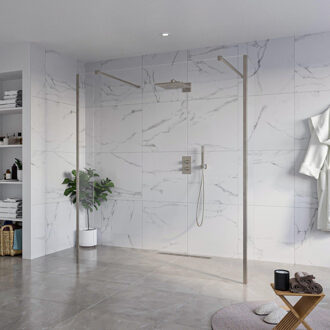 FortiFura Galeria Vrijstaande Inloopdouche - 180x200cm - Helder - antikalk - 8mm veiligheidsglas - 2 zijwanden 30cm - wandsteunen en hoekprofielen - Geborsteld Gunmetal PVD SW927771 2x/SW797920/SW797909 2x/SW798732 2x Gunmetal geborsteld (antraciet)