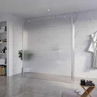 FortiFura Galeria Vrijstaande Inloopdouche - 180x200cm - Helder geribbeld - antikalk - 8mm veiligheidsglas - 2 zijwanden 30cm - wandsteunen en hoekprofielen - Chroom SW927766 2x/SW797957/SW797945 2x/SW358024 2x