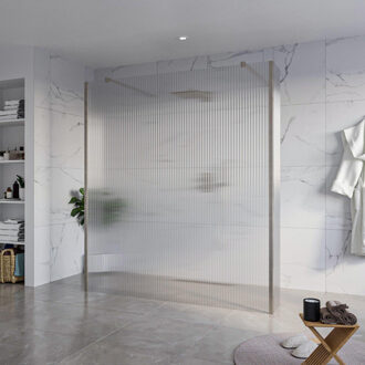 FortiFura Galeria Vrijstaande Inloopdouche - 180x200cm - Helder geribbeld - antikalk - 8mm veiligheidsglas - 2 zijwanden 30cm - wandsteunen en hoekprofielen - Geborsteld Gunmetal PVD SW927771 2x/SW797957/SW797945 2x/SW798732 2x Gunmetal geborsteld (antraciet)