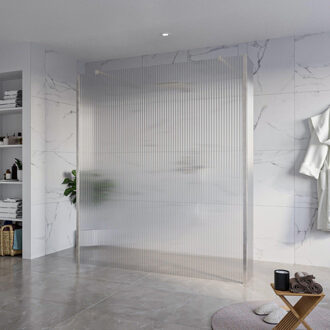 FortiFura Galeria Vrijstaande Inloopdouche - 180x200cm - Helder geribbeld - antikalk - 8mm veiligheidsglas - 2 zijwanden 40cm - wandsteunen en hoekprofielen - Geborsteld RVS PVD (RVS) SW927769 2x/SW797957/SW797948 2x/SW798730 2x RVS geborsteld