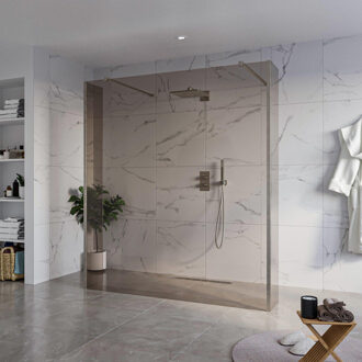 FortiFura Galeria Vrijstaande Inloopdouche - 180x200cm - Rookglas - antikalk - 8mm veiligheidsglas - 2 zijwanden 40cm - wandsteunen en hoekprofielen - Geborsteld Gunmetal PVD SW927771 2x/SW797943/SW797934 2x/SW798732 2x Gunmetal geborsteld (antraciet)