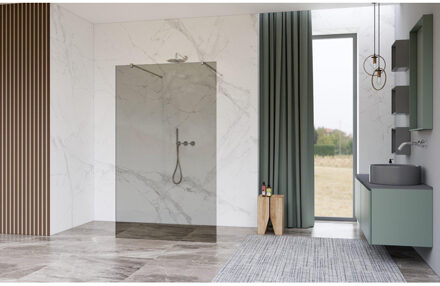 FortiFura Galeria Vrijstaande Inloopdouche - 180x200cm - Rookglas - antikalk - 8mm veiligheidsglas - wandsteunen - Chroom SW927766 2x/SW797943