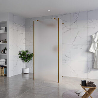 FortiFura Galeria Vrijstaande Inloopdouche - 90x200cm - Glas mat - antikalk - 8mm veiligheidsglas - 2 zijwanden 30cm - wandsteunen en hoekprofielen - Geborsteld koper PVD (Koper) SW927772 2x/SW797929/SW797931 2x/SW876703 2x Koper geborsteld