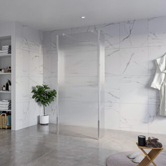 FortiFura Galeria Vrijstaande Inloopdouche - 90x200cm - Helder geribbeld - antikalk - 8mm veiligheidsglas - 2 zijwanden 30cm - wandsteunen en hoekprofielen - Chroom SW927766 2x/SW797951/SW797945 2x/SW358024 2x