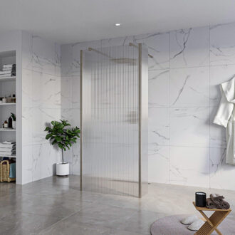 FortiFura Galeria Vrijstaande Inloopdouche - 90x200cm - Helder geribbeld - antikalk - 8mm veiligheidsglas - 2 zijwanden 40cm - wandsteunen en hoekprofielen - Geborsteld Gunmetal PVD SW927771 2x/SW797951/SW797948 2x/SW798732 2x Gunmetal geborsteld (antraciet)