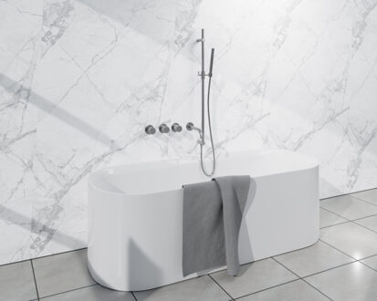 FortiFura Nebbio Badcombinatie-set - thermostaatkraan - glijstang geïntegreerde wandaansluitbocht - gladde doucheslang - staaf handdouche - uitloop - geborsteld RVS SW1183066 SW1111529 SW728177 SW496812 SW1183076 SW RVS geborsteld