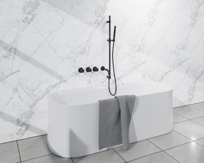 FortiFura Nebbio Badcombinatie-set - thermostaatkraan - glijstang geïntegreerde wandaansluitbocht - gladde doucheslang - staaf handdouche - uitloop - mat zwart SW1183065 SW1111528 SW706210 SW496811 SW1183076 SW Zwart mat